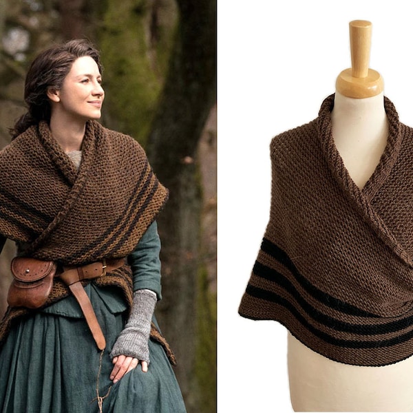 Triangle brown outlander shawl - Claire shoulder wrap - Natural wool wrap - Outlander gift - Warm shawl chunky knit