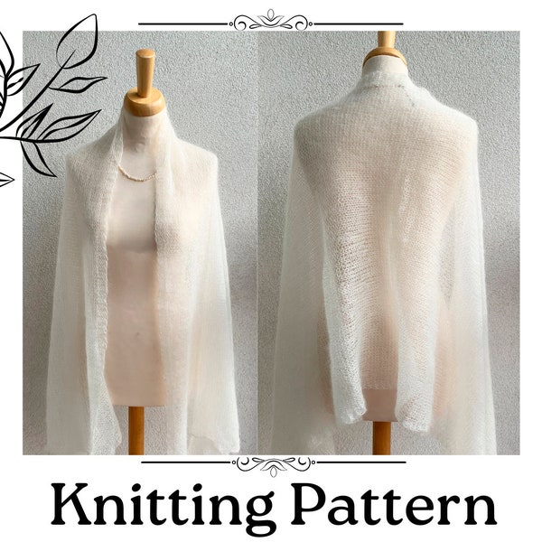 Easy KNITTING PATTERN thin mohair shawl pattern winter wedding scarf pdf pattern hand knit bridal stole pattern bridal wrap digital download