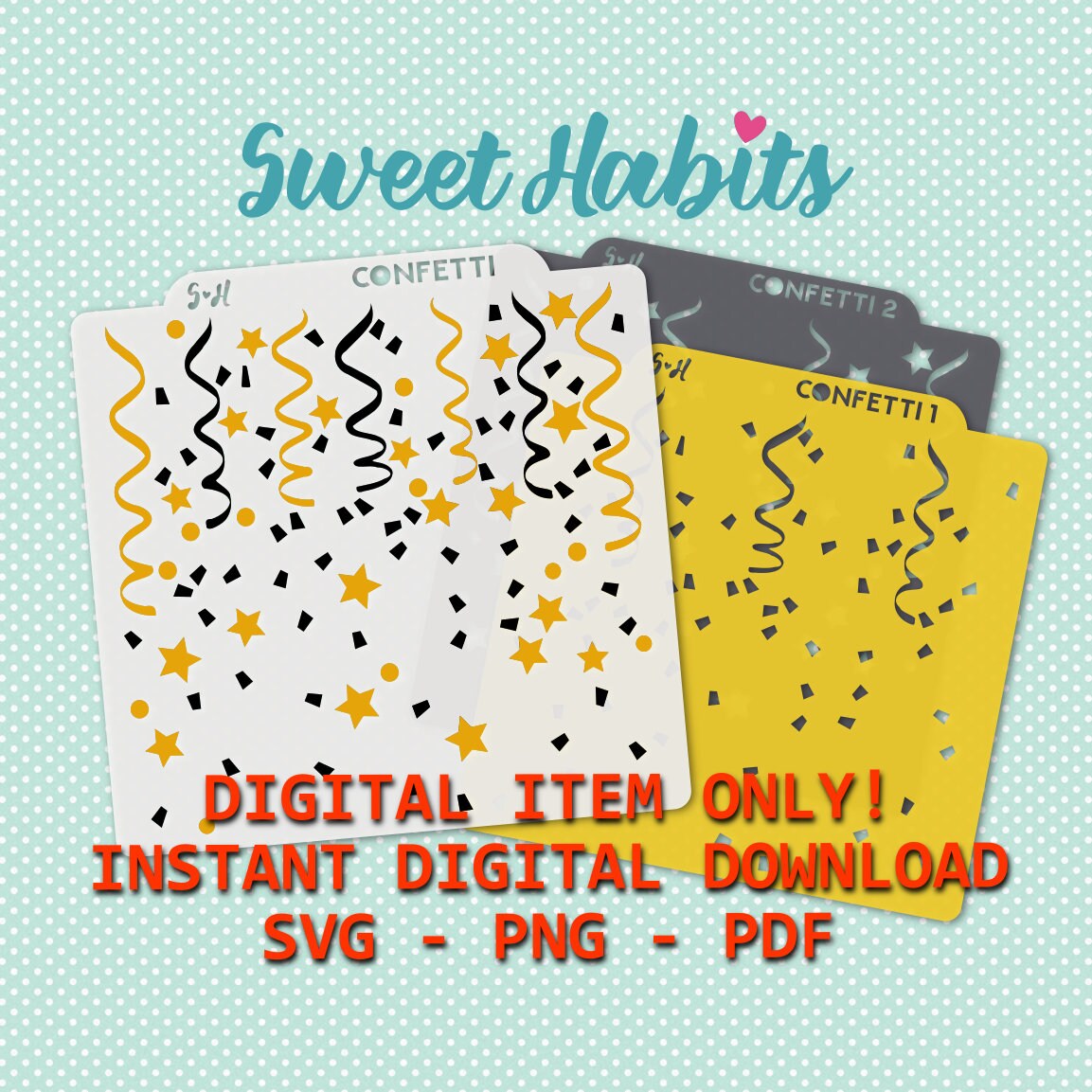 Colorful Confetti Streamers Pattern SVG Birthday Party Confetti Svg  Scattered Confetti Svg Cut files for Cricut Sublimation transfer Png