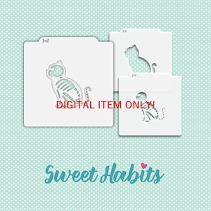 Cat Skeleton Set Cookie Stencils - SVG Digital Cut File Printable PDF