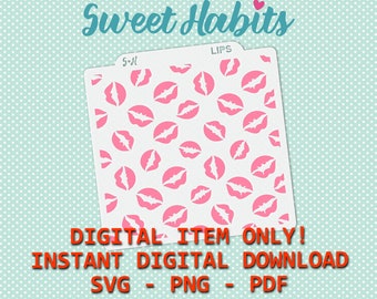 Kiss Lips Stencil - SVG Digital Cut File Printable PDF PNG