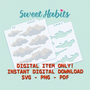 Clouds with Shadow Stencils - SVG Digital Cut File Printable PDF