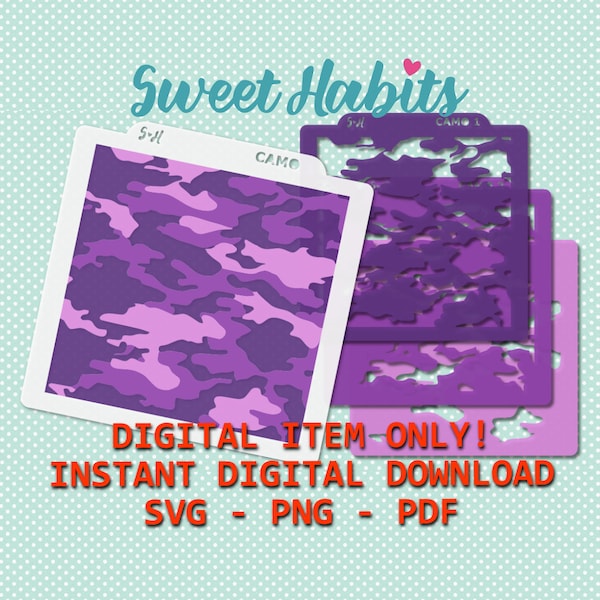 Camouflage Multicolor Cookie Stencils Set - SVG Digital Cut File Printable PDF