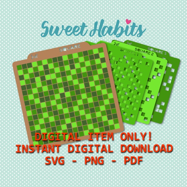 Pixel Checkered Squares Cookie Stencils - SVG Digital Cut File Printable PDF PNG