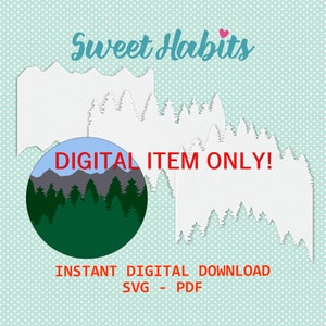Mountain and Trees Airbrush Silhouette Guide Cookie Stencils - SVG Digital Cut File Printable PDF