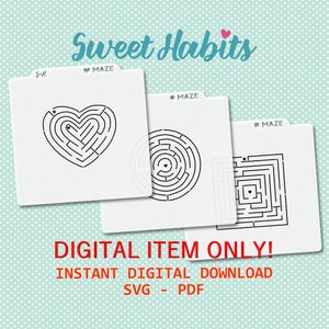 Maze Pattern for Heart Square or Circle Cookie Stencil Set - SVG Digital Cut File Printable PDF PNG