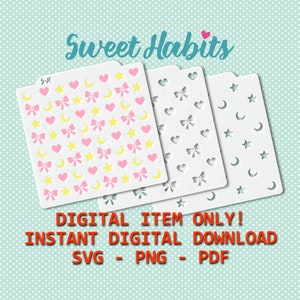 Star Bow Moon and Heart Pattern Stencils Set - SVG Digital Cut File Printable PDF