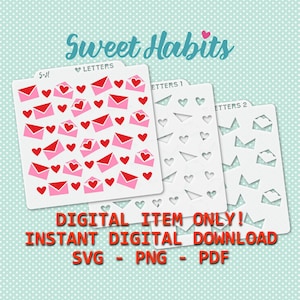 Liebesbriefe mit Herzen Hintergrund 2 Teil Schablonen Set - SVG Digital Cut File Printable PDF PNG
