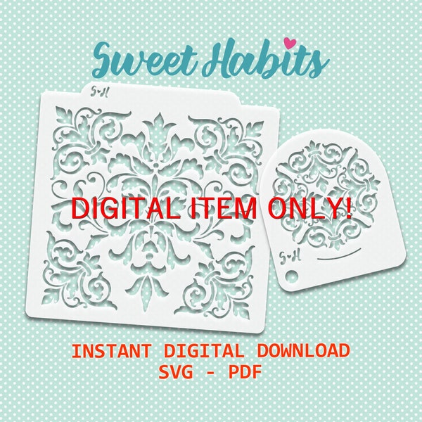 Damask Floral Cookie Stencils Set - SVG Digital Cut File Printable PDF