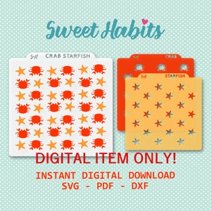 Crab and Starfish Beach Background 2 Part Cookie Stencil Set - SVG Digital Cut File Printable PDF DXF