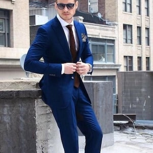 Royal blue coat store pant with white shirt