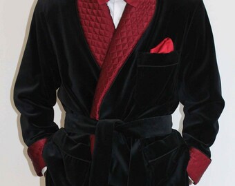 Men's Smoking Jacket Elegant Black Quilted Velvet Hosting Evening Party Wear Coat Blazer