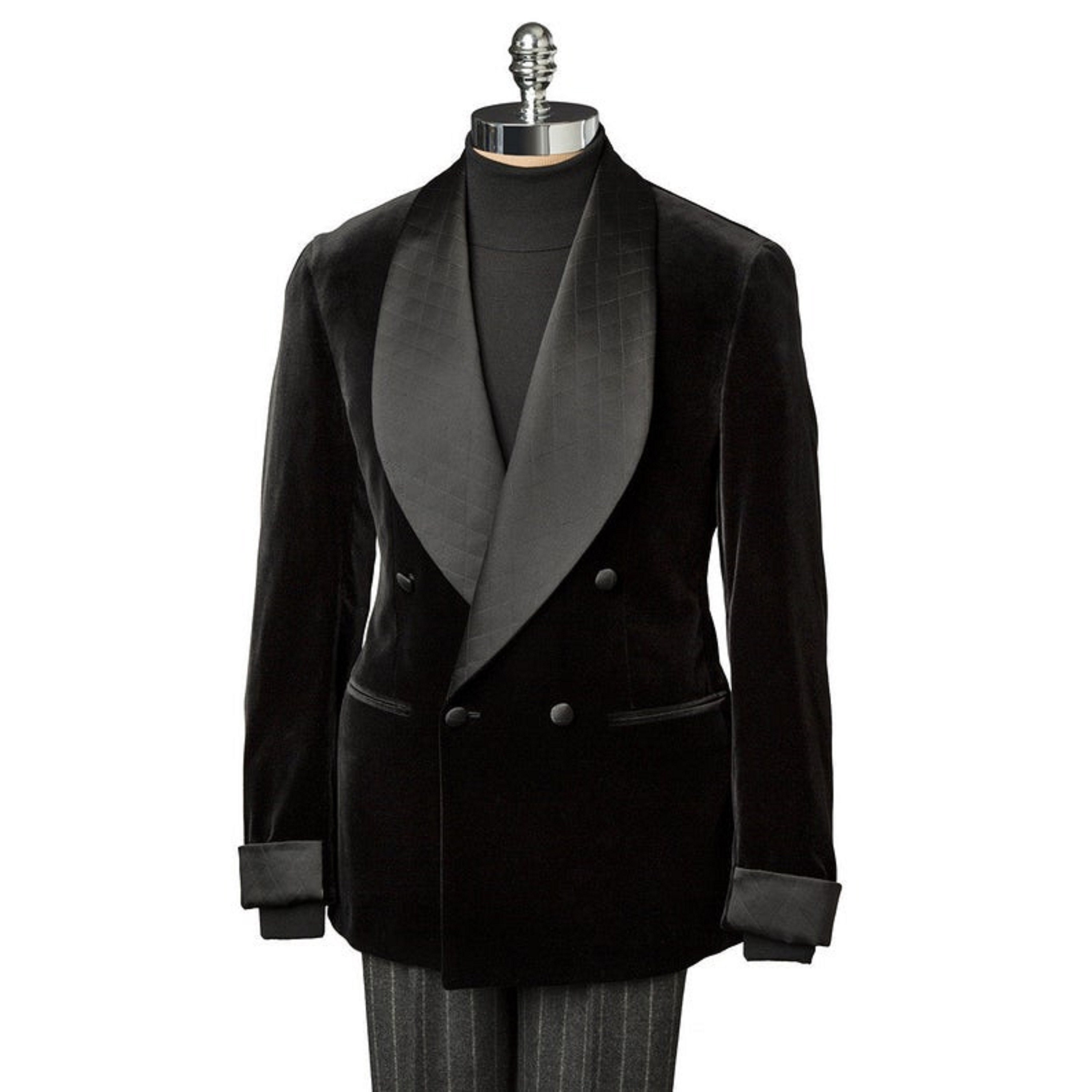 Mens Elegant Luxury Black Smoking Velvet Jacket Grooms Wedding