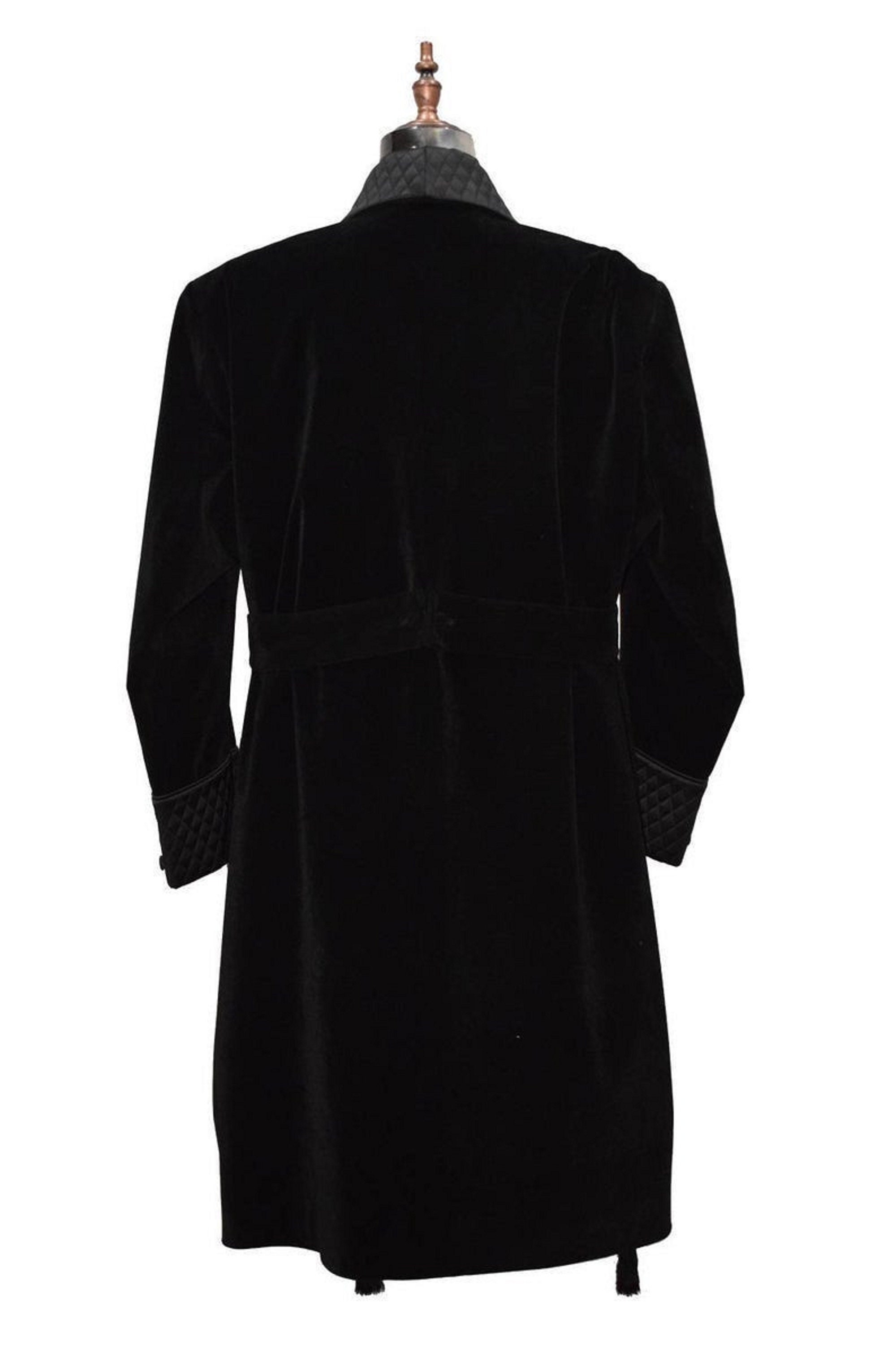 Men Black Long Smoking Jacket Velvet Quilted Robe De Chambre - Etsy