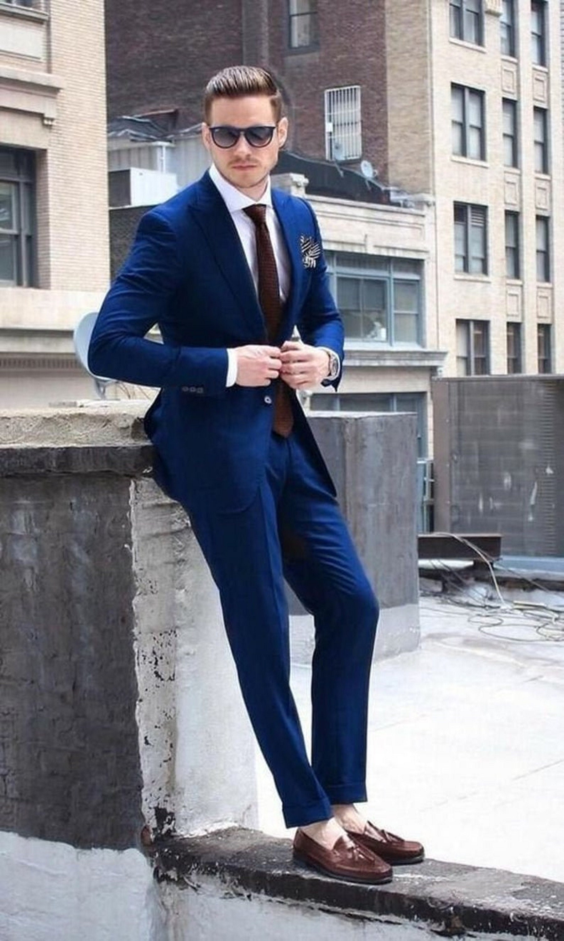 Buy Blue Check Formal Suit Trousers for Men Online at SELECTED  HOMME|278312601