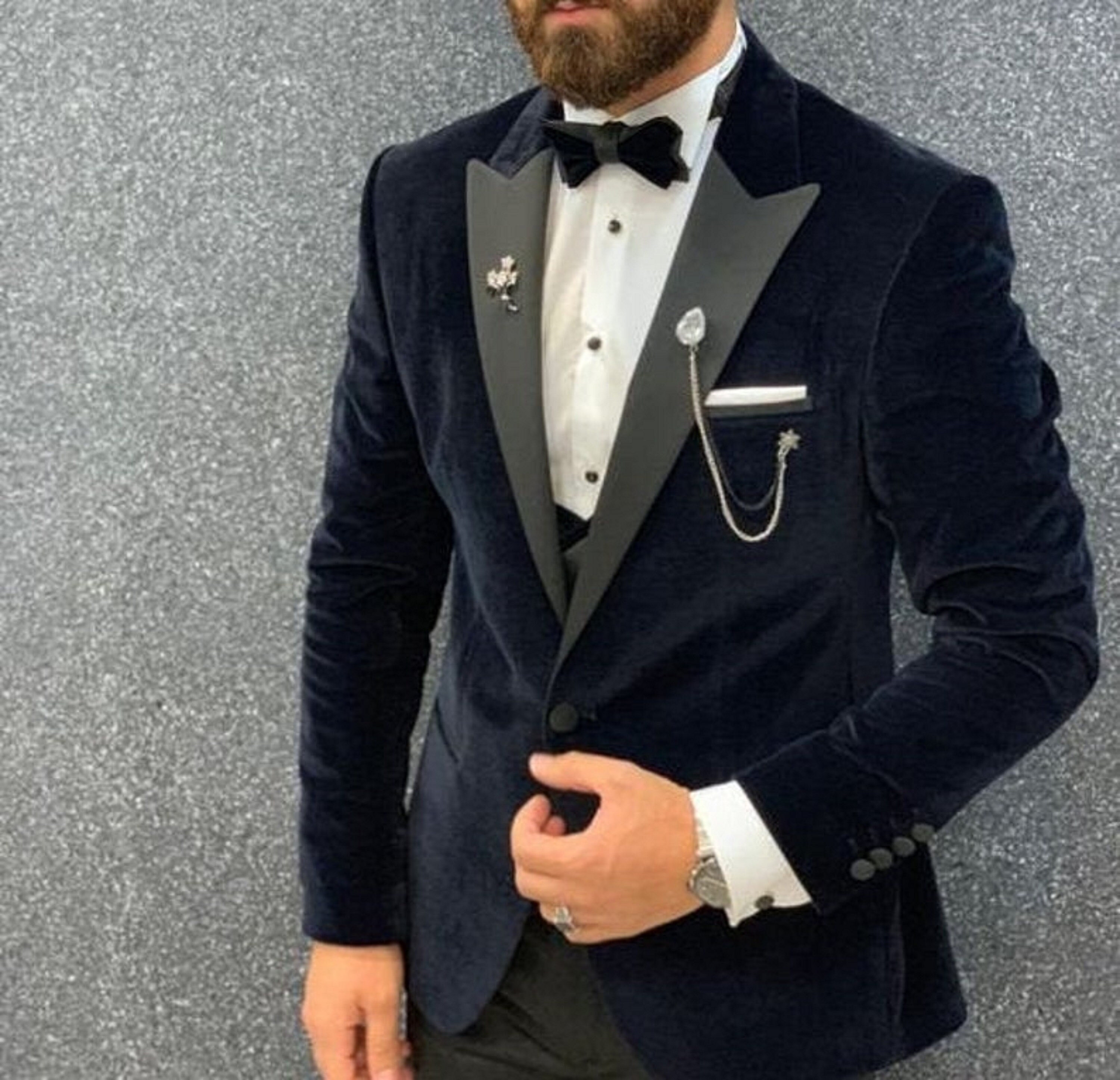 Tuxedo Jacket Men's Navy Blue Velvet Blazer Elegant | Etsy