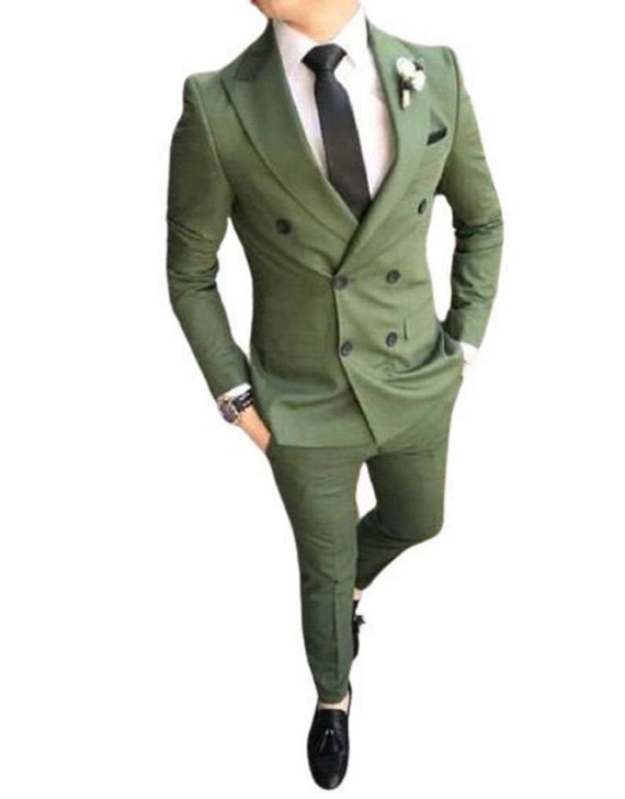 Men's Green 2 Piece Wedding Suit Slim Fit Double Breasted | Etsy