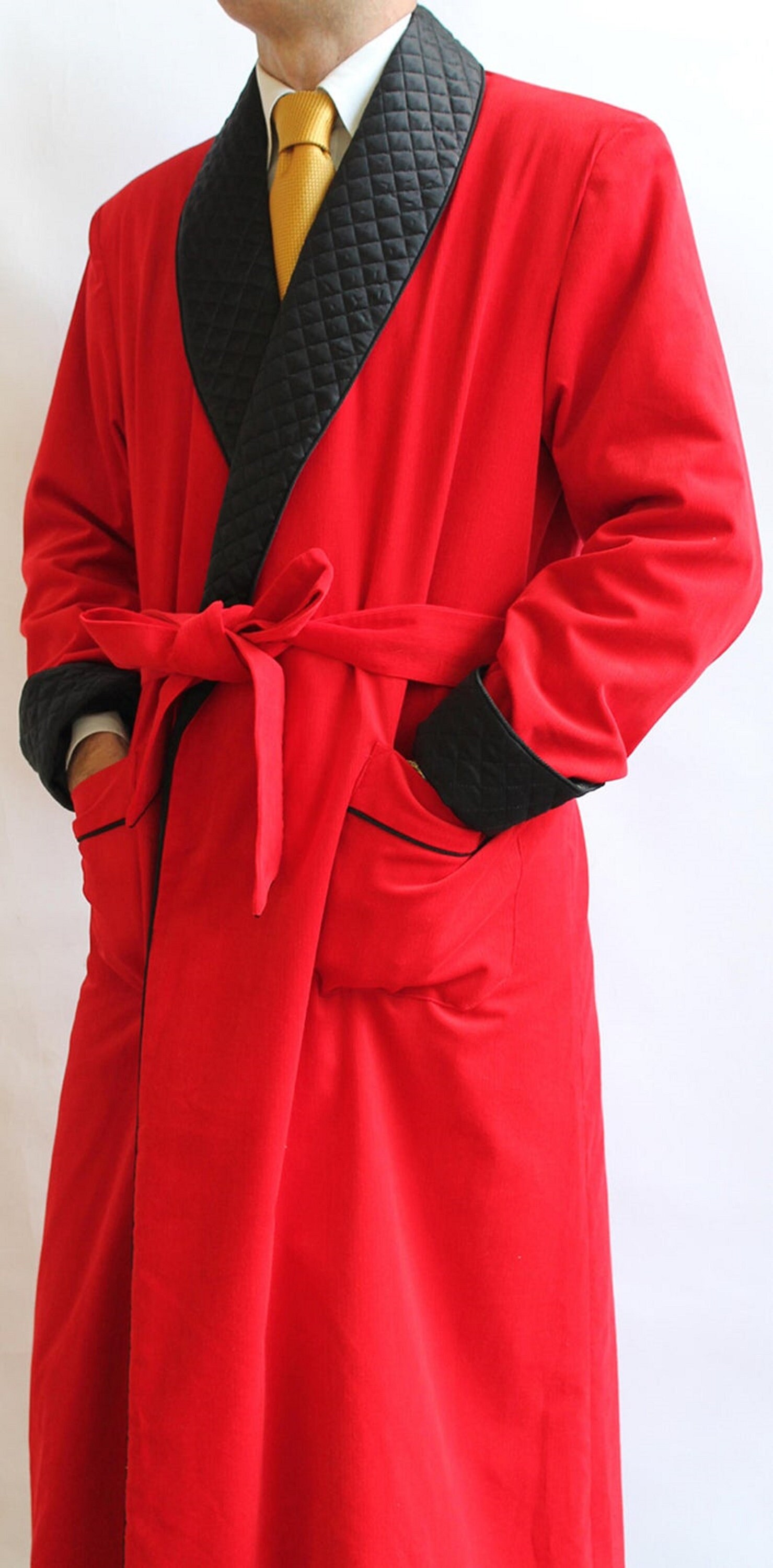 Men's Smoking Robe Jacket Red Velvet Long Coat Hosting - Etsy