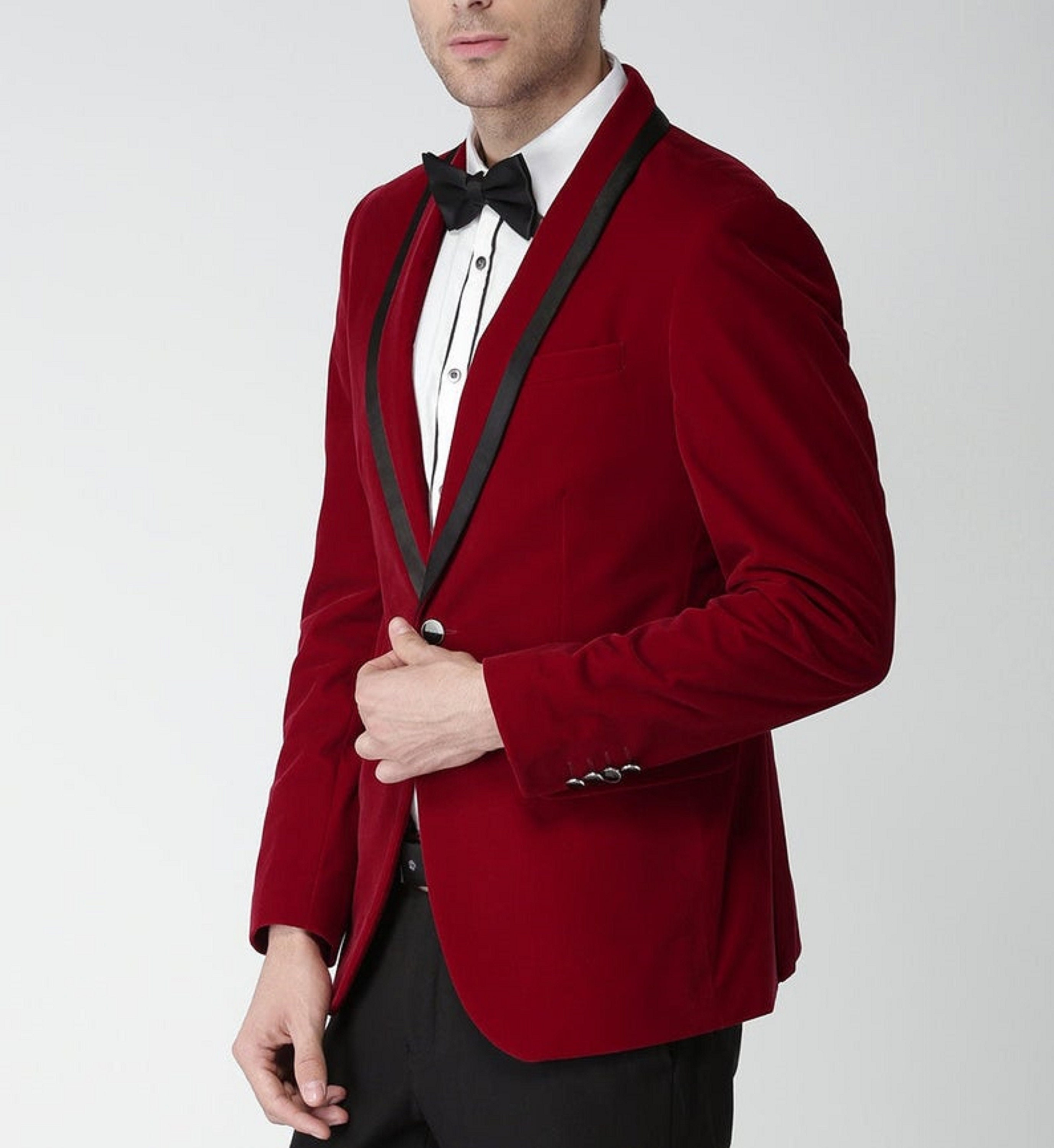 Men's Red Velvet Shawl Lapel Tuxedo Jacket One Button Slim Etsy