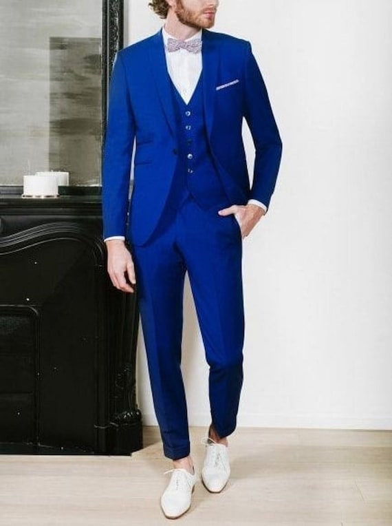 Men's Royal Blue 3 Piece Fashion Formal Suit Slim Fit One 