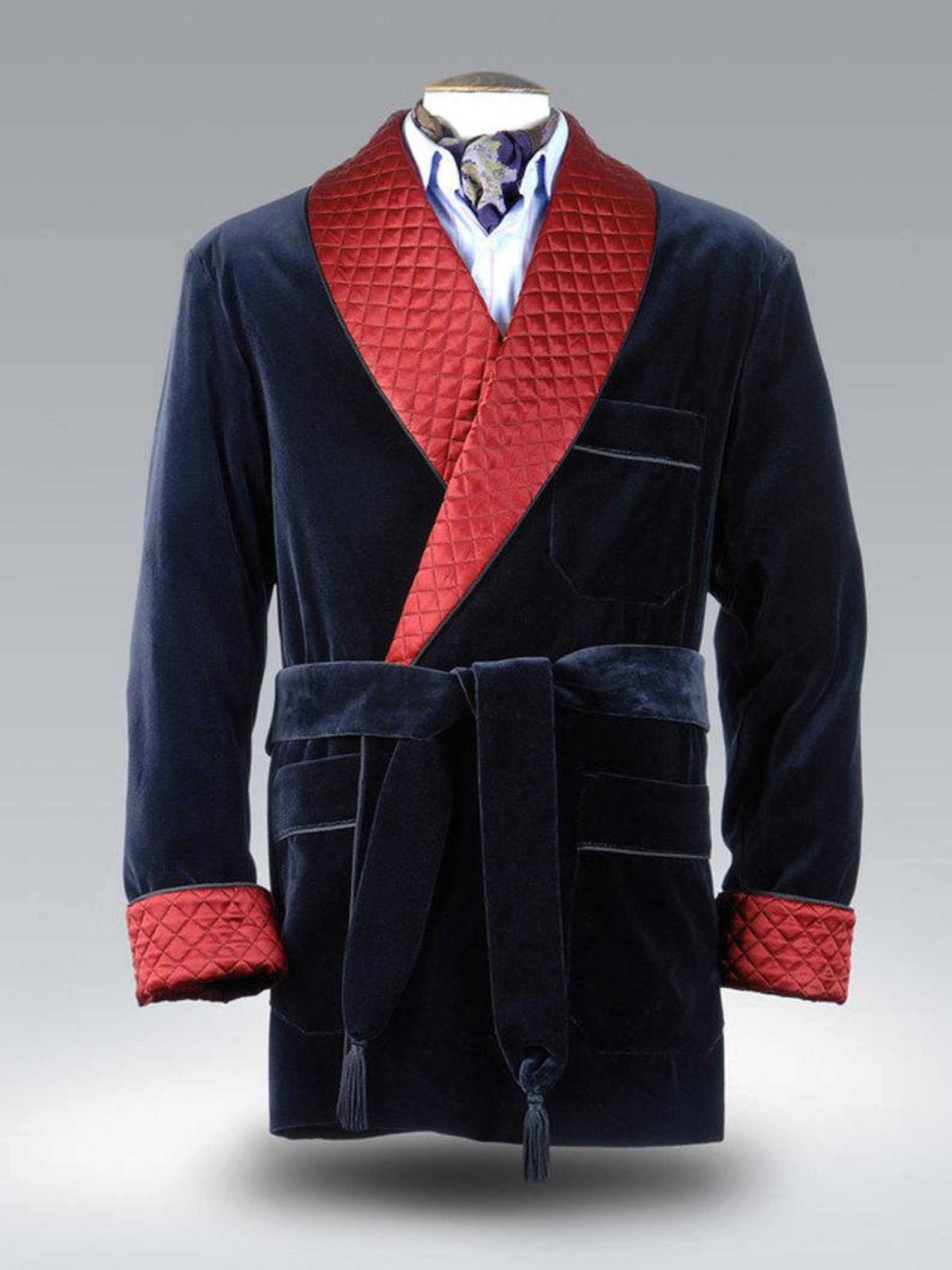 Men Elegant Velvet Quilted Robe Navy Blue Smoking Jacket - Etsy