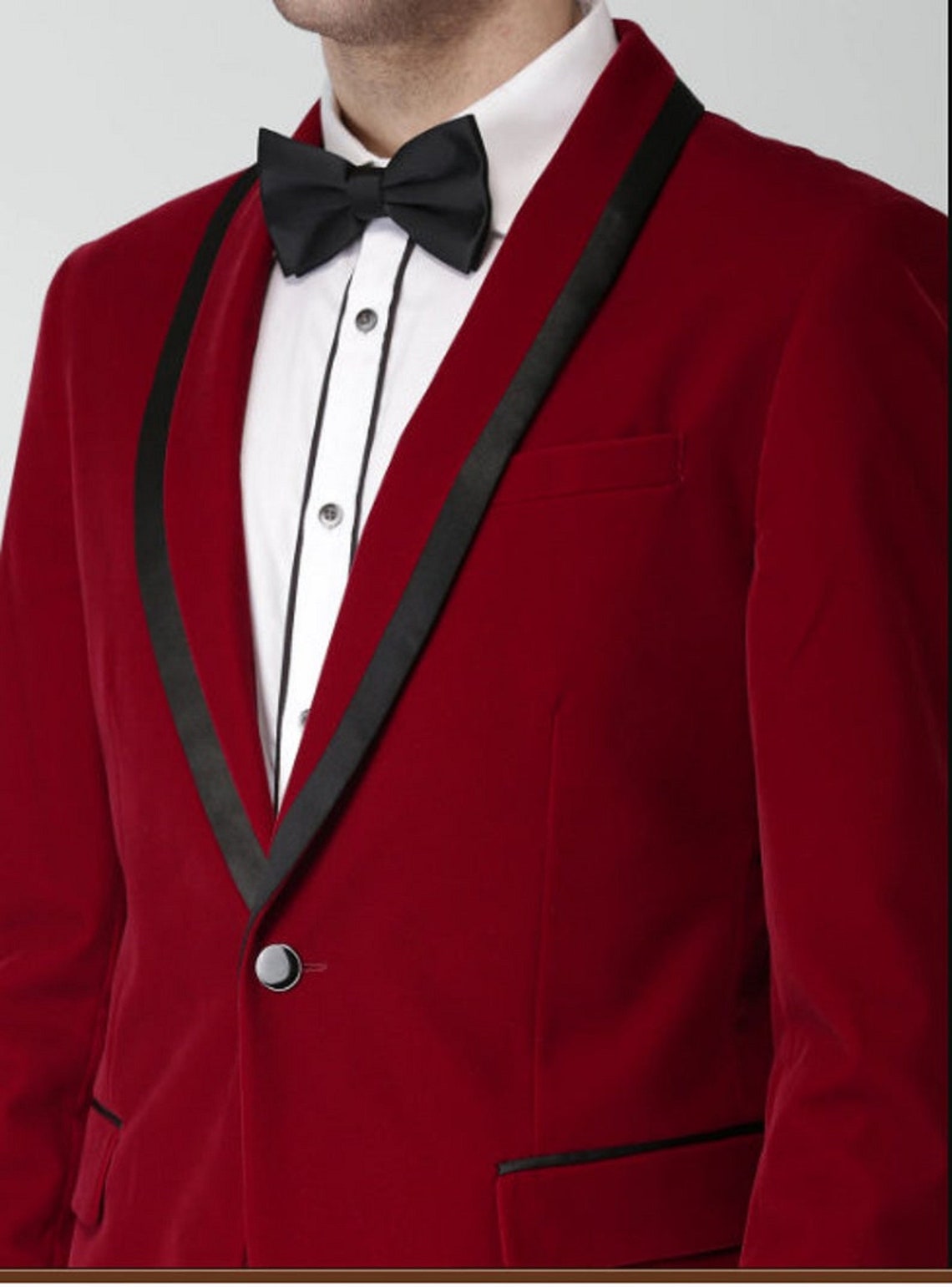 Men's Red Velvet Shawl Lapel Tuxedo Jacket One Button Slim Etsy