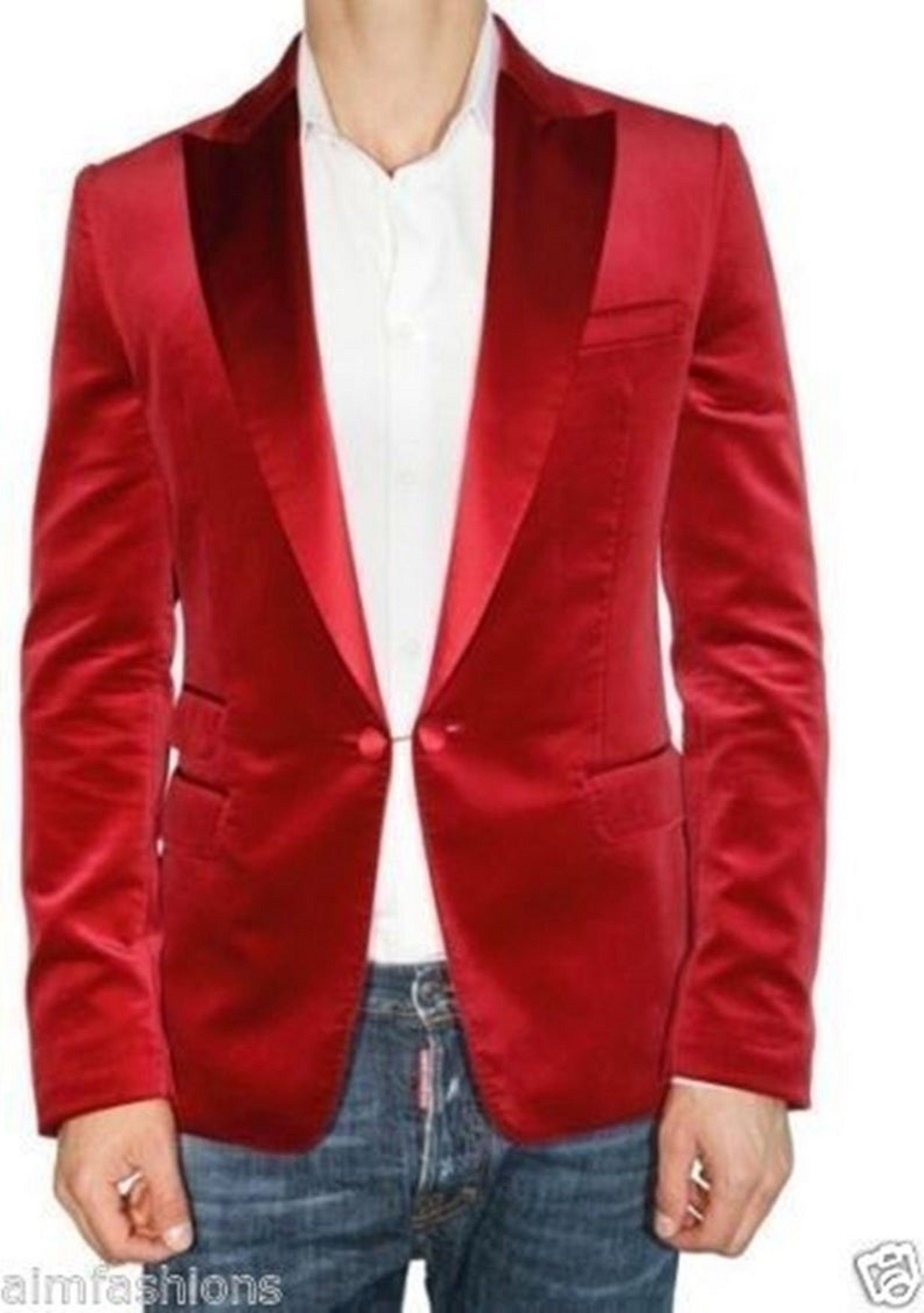 Men Elegant Luxury 1 Button Red Velvet Jacket Tuxedo Dinner Jacket