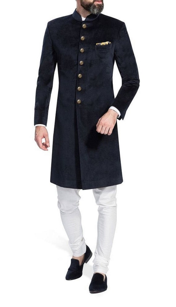 Navy blue velvet best sale sherwani