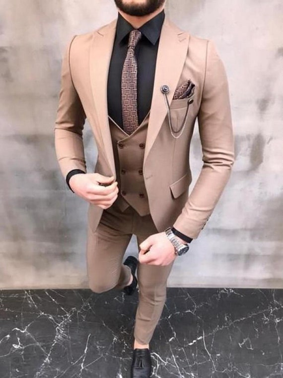 Men Suits Brown 3 Piece Slim Fit Men Stylish Suit Groom Wedding Suit Men Clothing Suit for Men Elegant Men Suit Man Wedding Suit 42 / 38