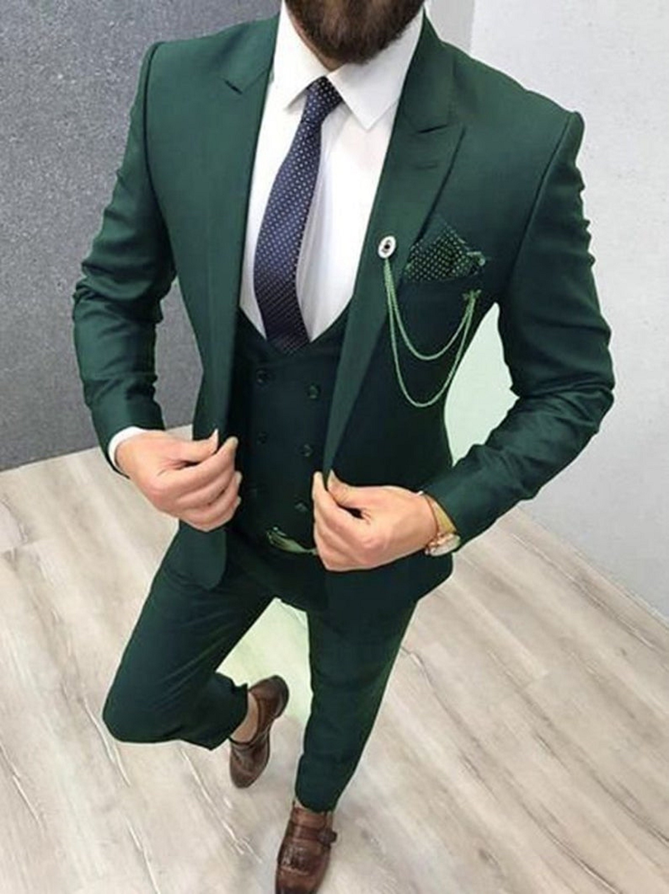 Men Suits Fashion Formal Green Tuxedo Suits 3 Piece Suits Slim Fit One  Button Suits Groom Wear -  Canada