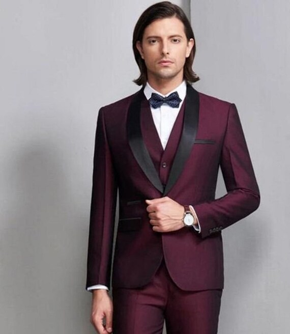 Festive Burgundy Tuxedo Jacket wit Shawl Lapel | Paul Malone