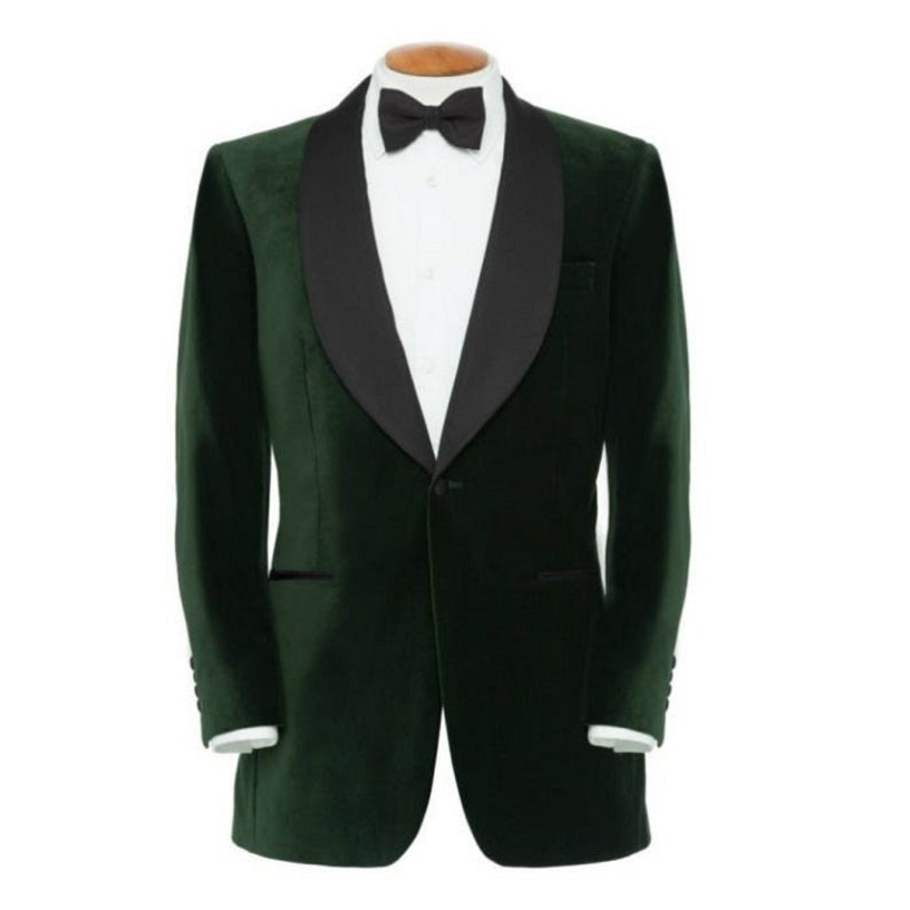 Men's Elegant Tuxedo Green Velvet Smoking Jacket Hosting Evening Party