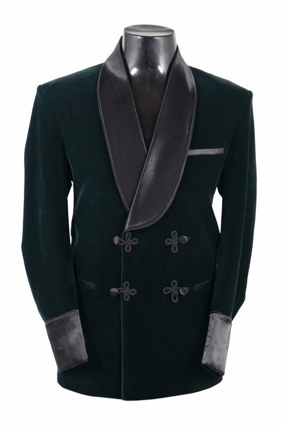 Mens Smoking Jackets Black & Green Velvet Quilted Smoking Jackets