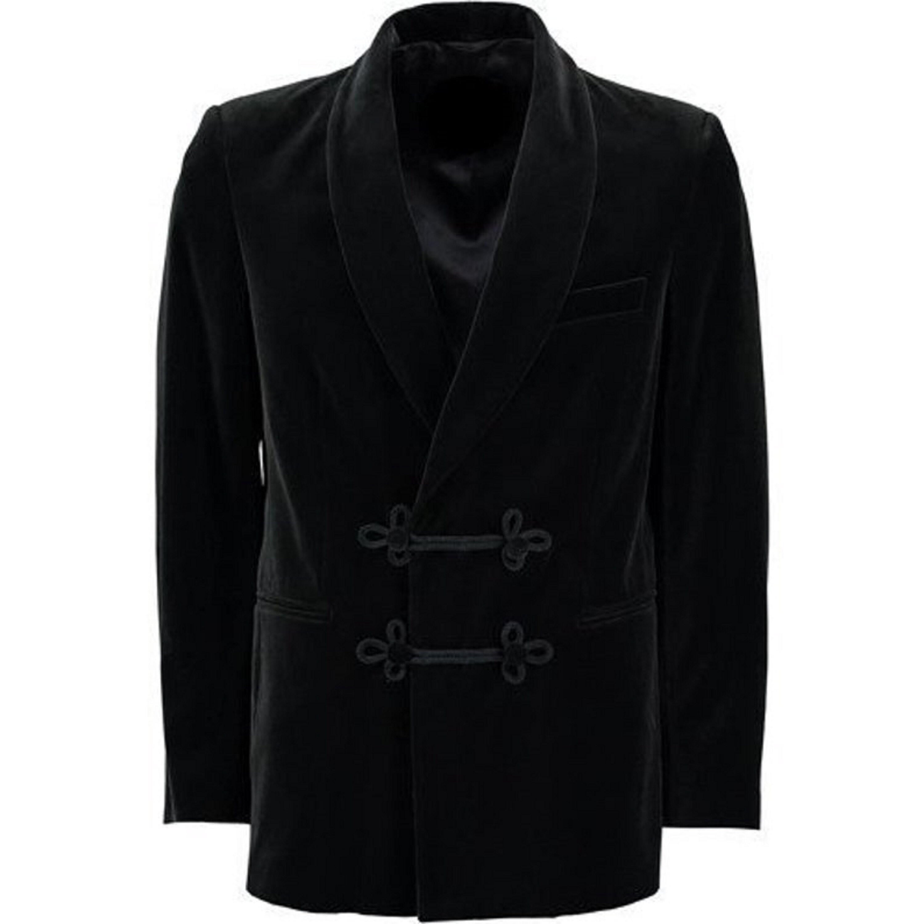 Men Elegant Black Velvet Smoking Jacket With Frogging Button Etsy