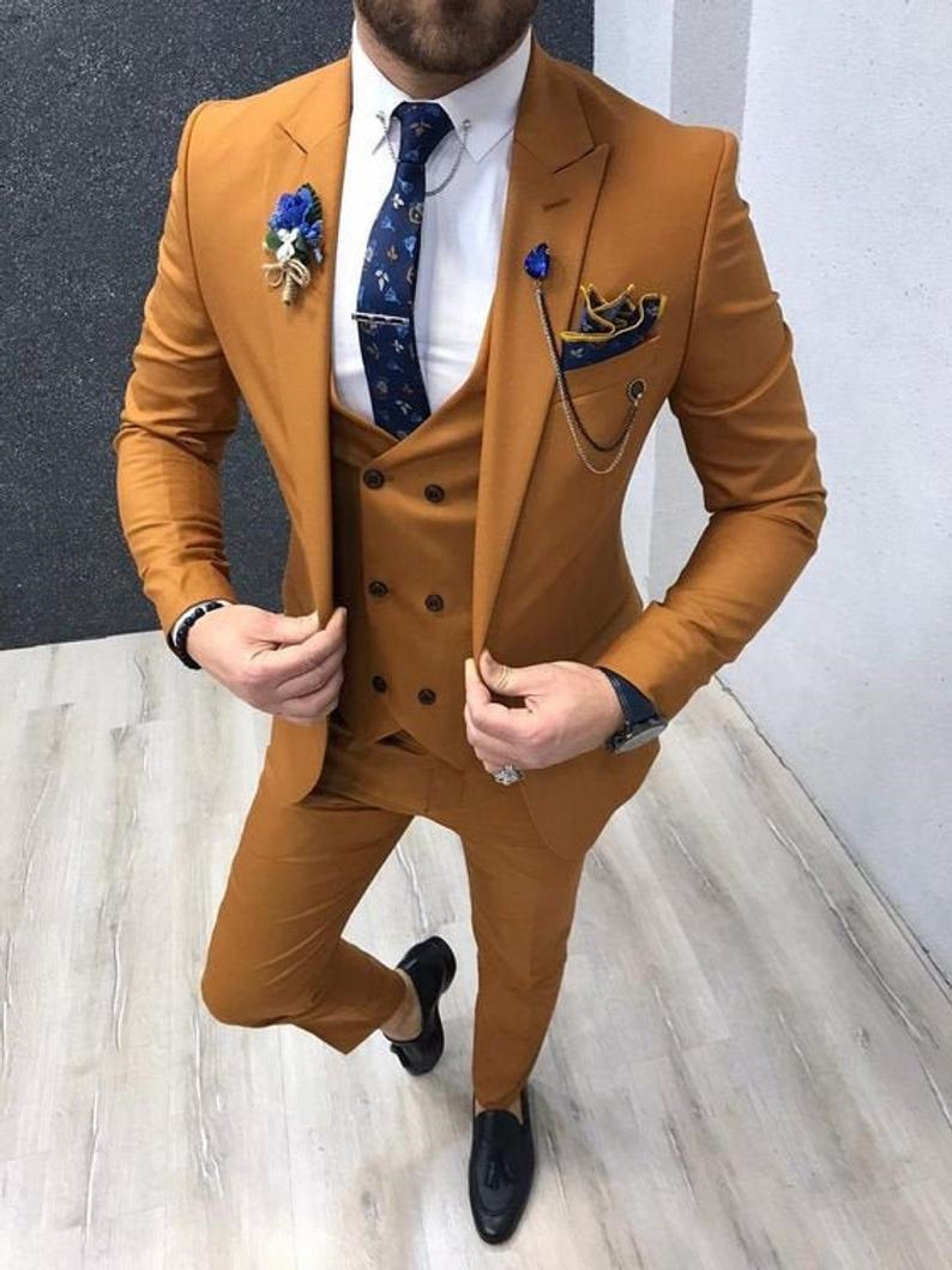 Bojo Pivas Yellow Slim Fit Pinstripe Suit | BOJONI