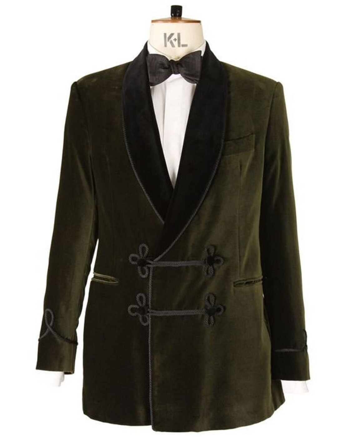 Men's Green Velvet Smoking Jacket Frogging Button Black Etsy