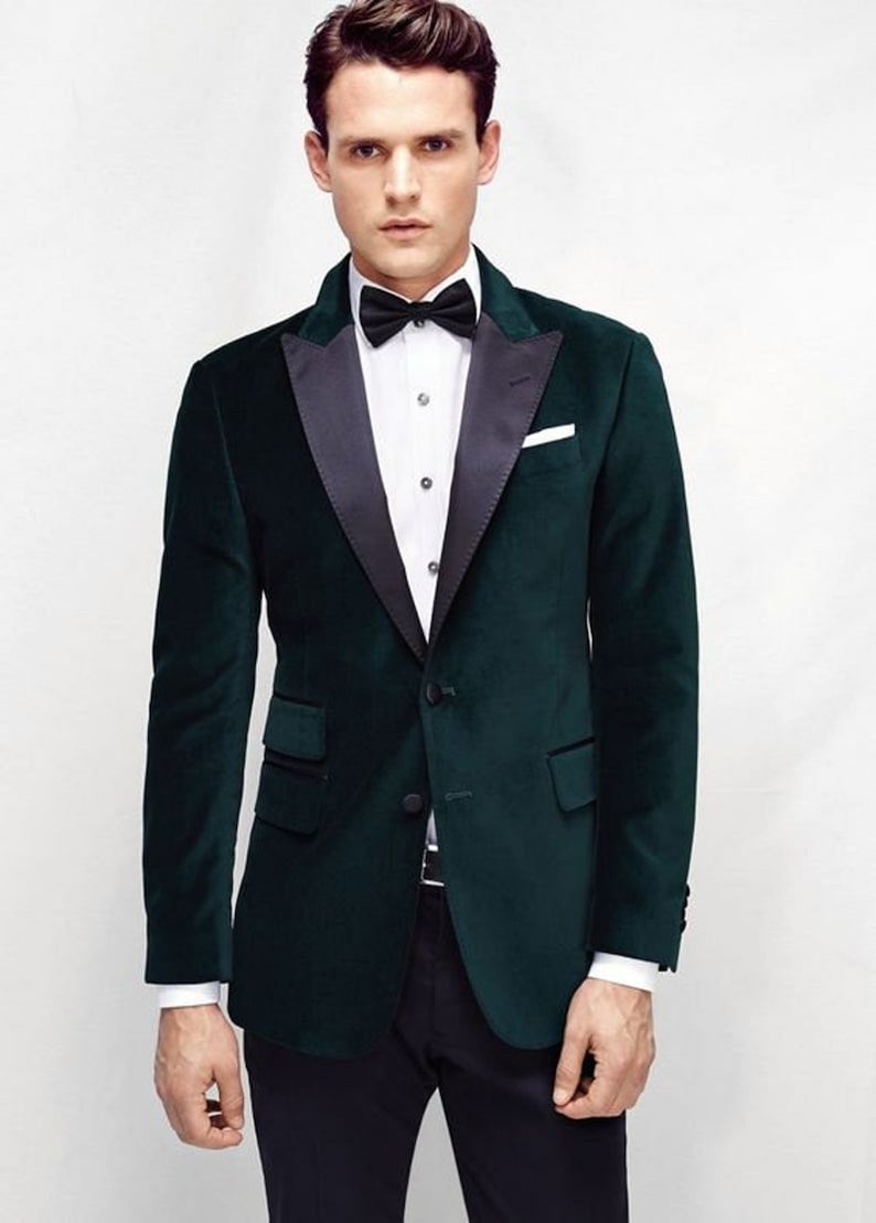 Men Velvet Green Tuxedo Jacket Wedding Groom Dinner Party Wear Etsy