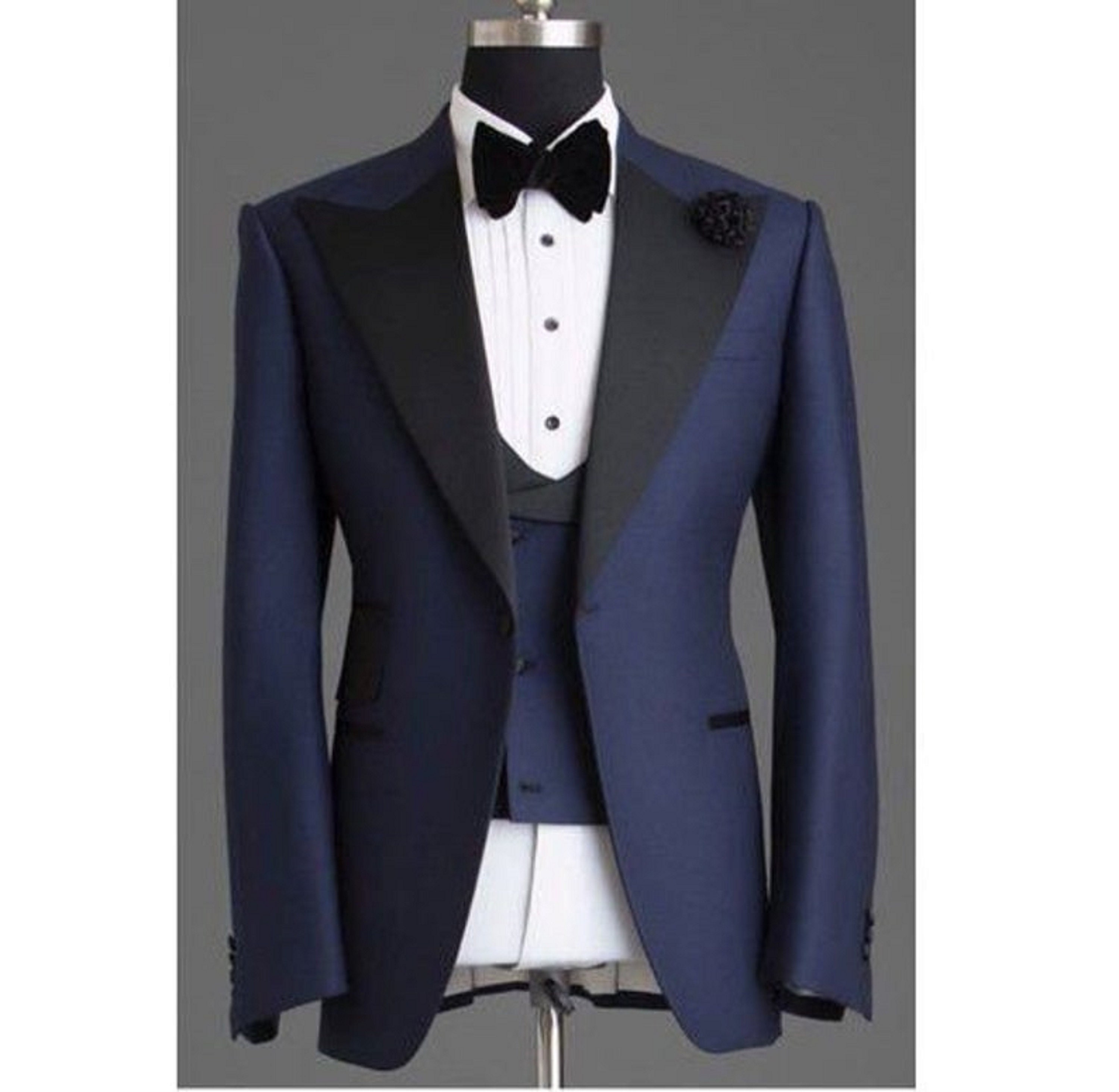 Men's Navy Blue Tuxedo Jacket One Button Slim Fit Dinner Wear Blazer - Etsy