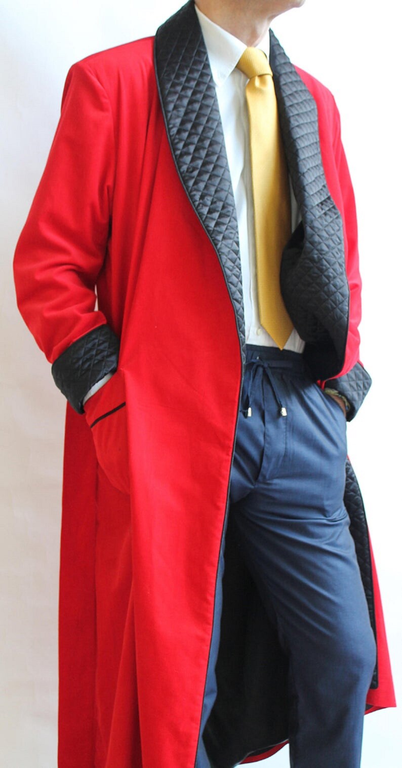 Men's Smoking Robe Jacket Red Velvet Long Coat Hosting Etsy