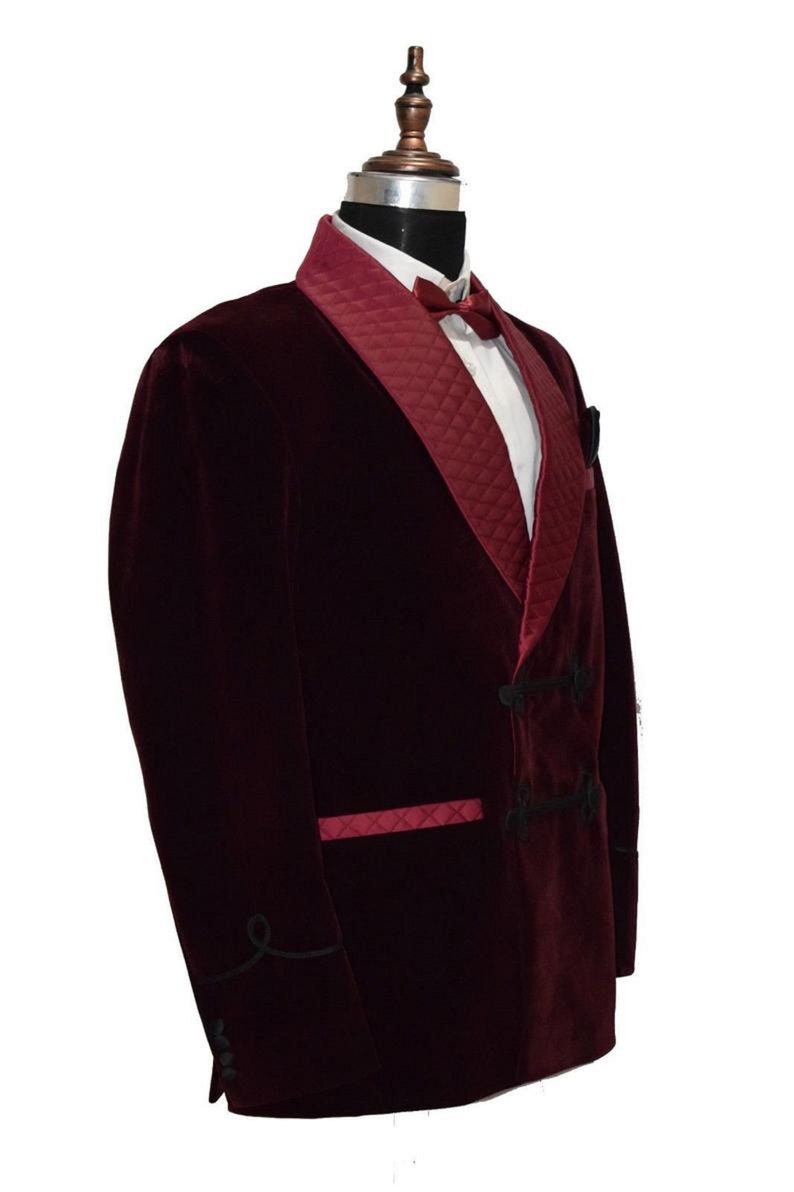 Mens Elegant Quilted Maroon Velvet Smoking Jacket Hosting - Etsy