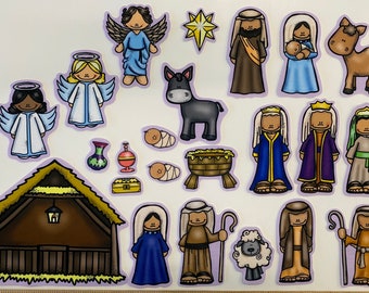 SALE-Nativity Felt Figure Set Christmas Birth of Jesus For Bible Felt Flannel Board Stories