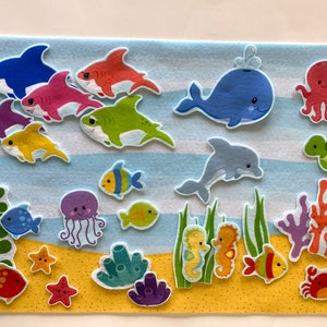 Baby Shark Family Ocean Sea Life Animals Plus Background, Felt Figures & Flannel Board Felt Story Set Kids Pretend Play Preschool