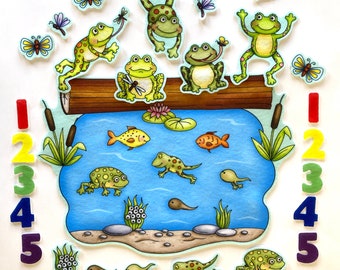 Five Speckled Frogs Felt Figures Flannel Board Story Set Felt Board Stories Nursery Rhymes Songs 5