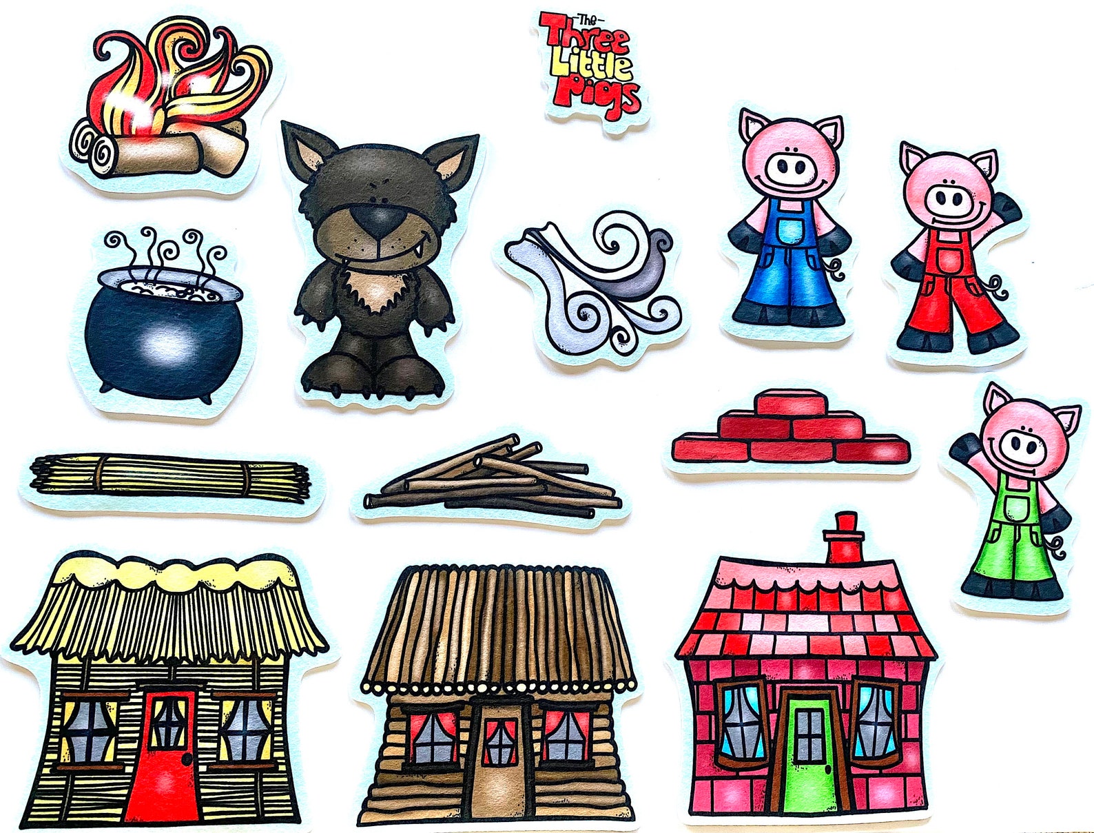 The Three Little Pigs Felt Figures Flannel Board Story Set Felt Board ...
