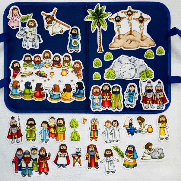 Mini Easter Deluxe Felt Set & Flannel Board Bible Felt Stories Last Supper Crucifixion Resurrection Trial Gethsemane He has Risen Triumphant