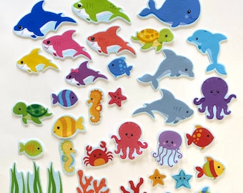 Baby Shark Family & Ocean Sea Life Creatures Felt Figures Flannel Board Story Set 34 pieces Felt Board Stories Kids Preschool Education