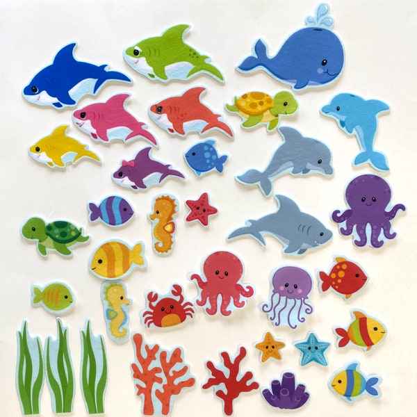 Baby Shark Family & Ocean Sea Life Creatures Felt Figures Flannel Board Story Set 34 pieces Felt Board Stories Kids Preschool Education