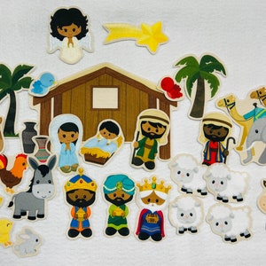 Nativity Felt Figure Set Dark Skinned Christmas Birth of Jesus For Bible Felt Flannel Board Stories