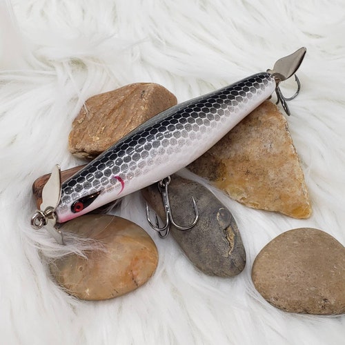 Pearl Shad, leurre double en bois de tilleul de 4 ou 5 pouces récolté à la main. Leurres de pêche personnalisés.
