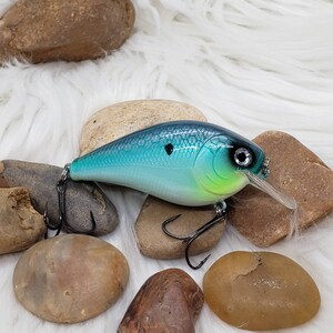 Aqua Blue Shad Custom painted crankbait fishing lure. Bass fishing lures. Gifts for him, fathers day gift.